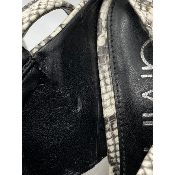 CALVIN KLEIN Women's Black-White Qeelin Snake Square-Toe Heeled Sandals SZ 6.5 - Picture 5 of 13
